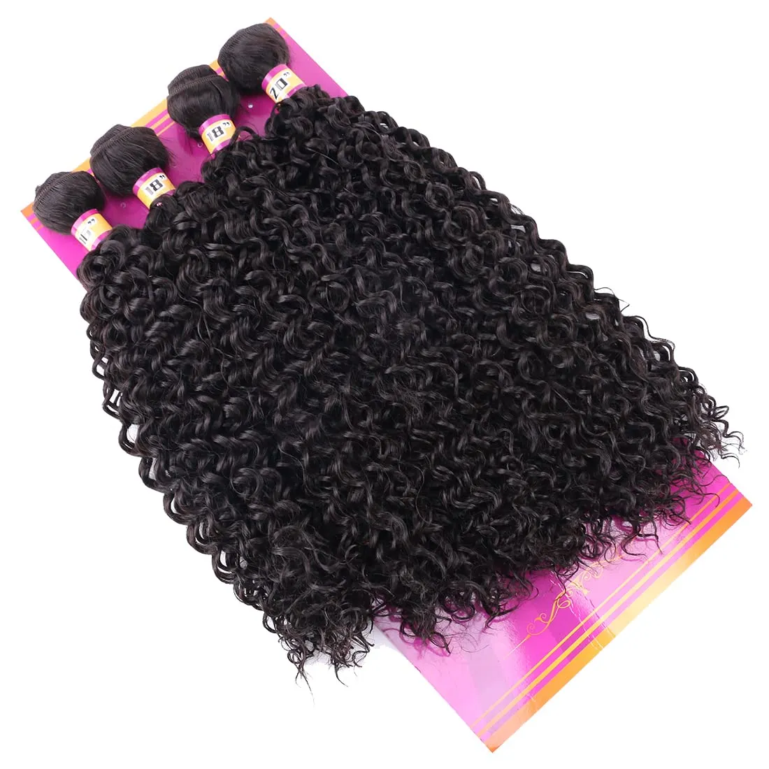 Kinky Curly Synthetic Hair Weave 4 Bundles 16 18 18 20 Inches Color Natural Black Jerry Curl Synthetic Hair Weft Extensions