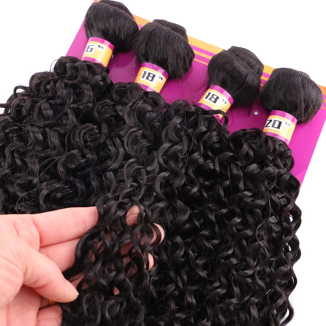 Kinky Curly Synthetic Hair Weave 4 Bundles 16 18 18 20 Inches Color Natural Black Jerry Curl Synthetic Hair Weft Extensions