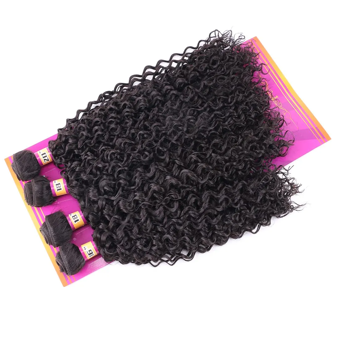 Kinky Curly Synthetic Hair Weave 4 Bundles 16 18 18 20 Inches Color Natural Black Jerry Curl Synthetic Hair Weft Extensions