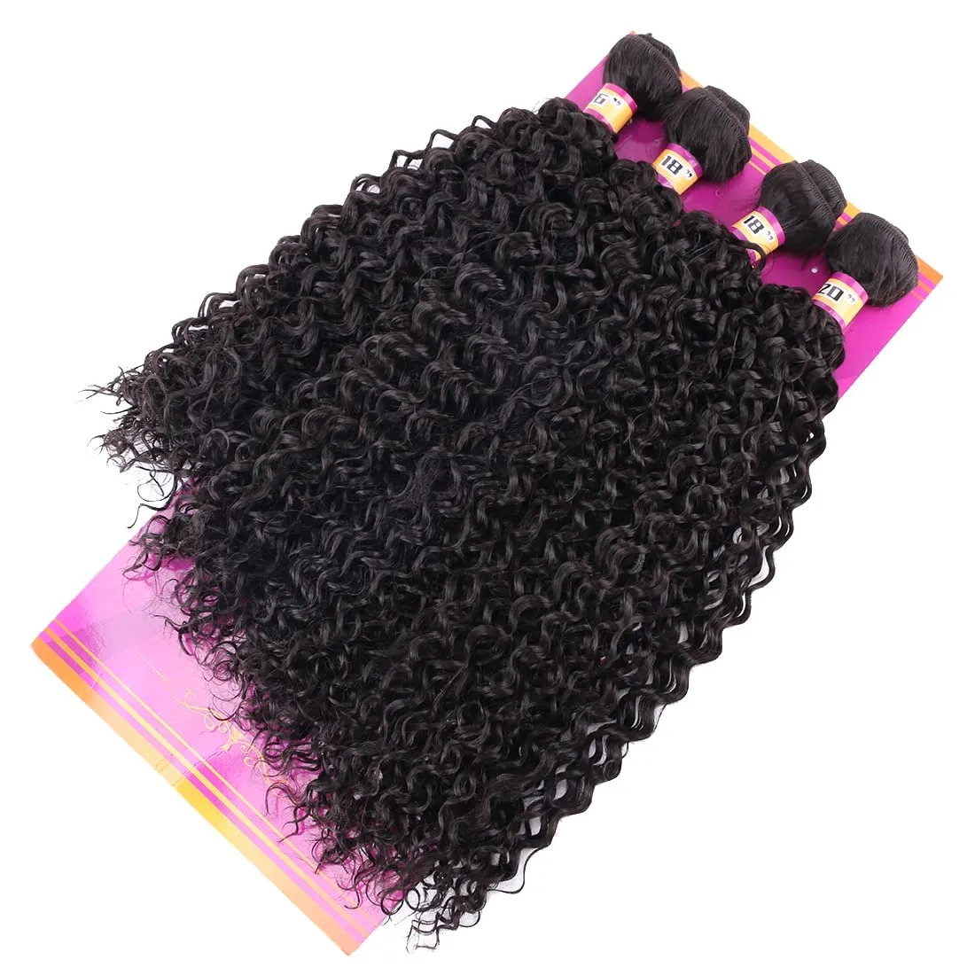 Kinky Curly Synthetic Hair Weave 4 Bundles 16 18 18 20 Inches Color Natural Black Jerry Curl Synthetic Hair Weft Extensions