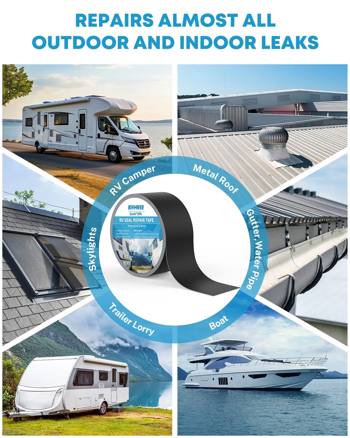 Kohree Butyl Sealant Tape, 4 Inch x 50 Foot RV Roof Tape Black, RV Sealant Waterproof Tape UV & Weatherproof Butyl Roofing Tape for RV Repair, Window, Boat Sealing, Truck Stop Camper Roof Leaks
