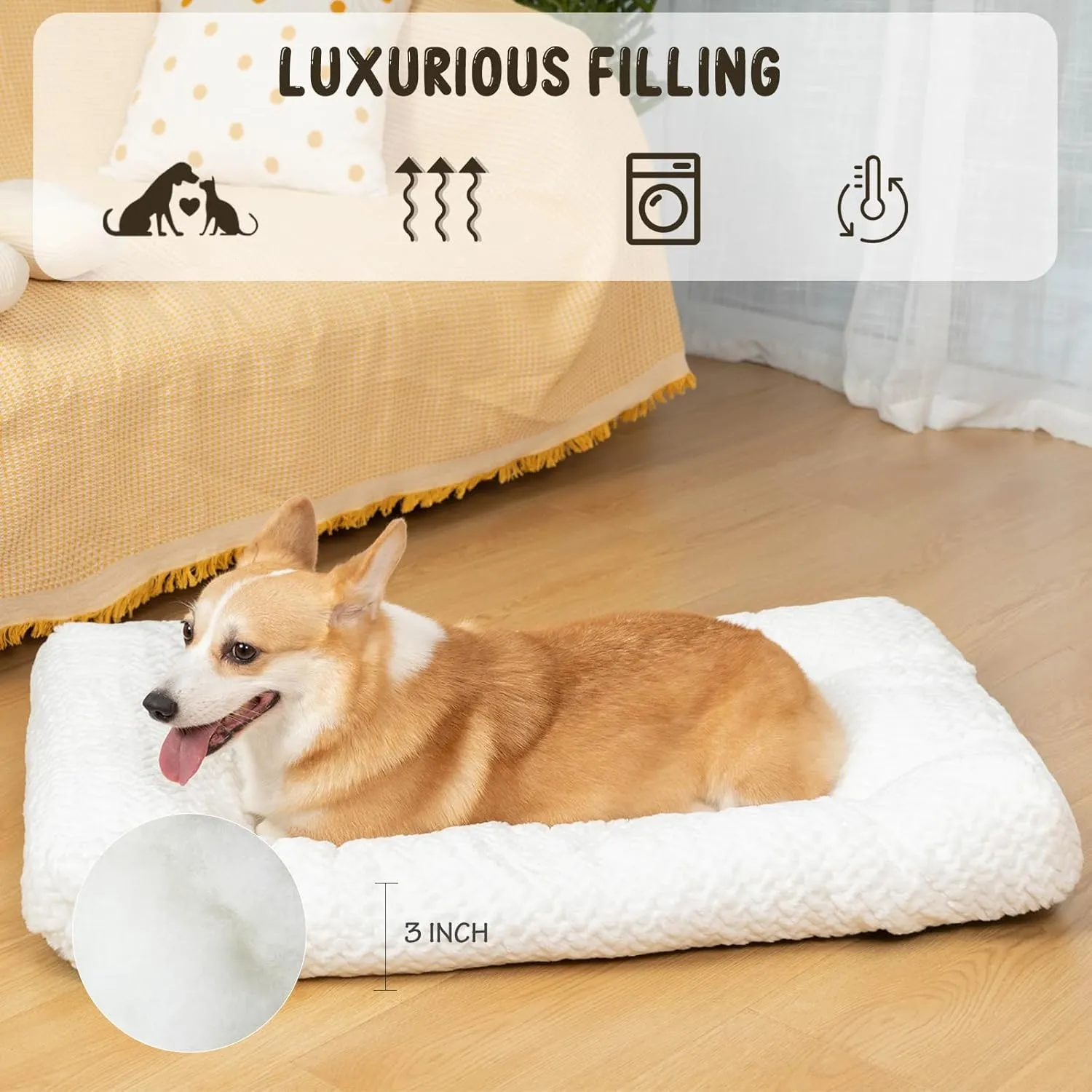 Kroser Deluxe Crate Pad, Dog Kennel Bed - Soft, Reversible (Cool & Warm), Machine Washable - Small to Jumbo Dogs, White