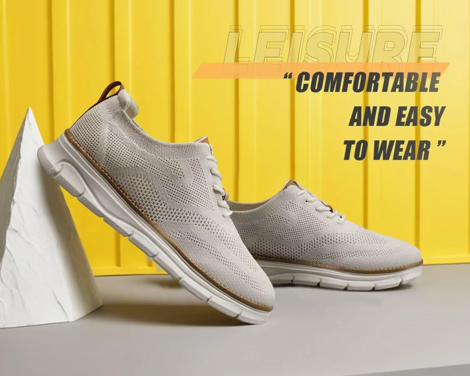Kundork Men's Casual Dress Shoes Comfort Walking Shoes Mesh Knit Lightweight Breathable Sneakers