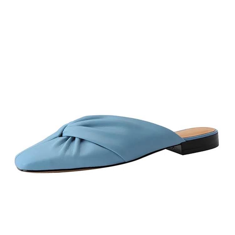 Ladies Round Toe Soft Glove Leather Flat  Mule Slip on