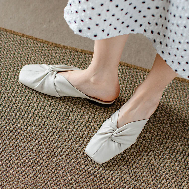 Ladies Round Toe Soft Glove Leather Flat  Mule Slip on