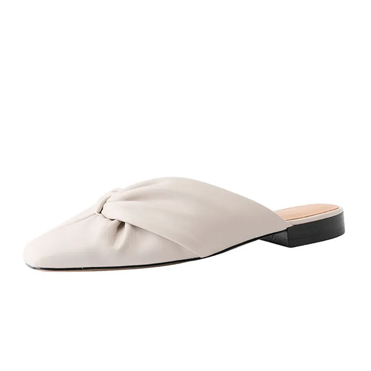 Ladies Round Toe Soft Glove Leather Flat  Mule Slip on