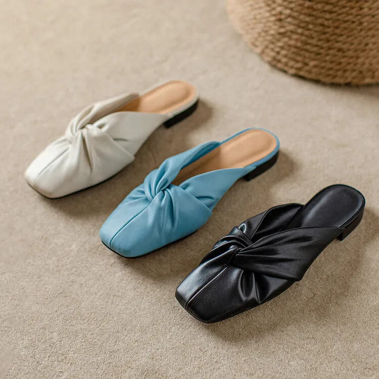 Ladies Round Toe Soft Glove Leather Flat  Mule Slip on