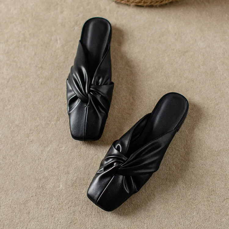 Ladies Round Toe Soft Glove Leather Flat  Mule Slip on