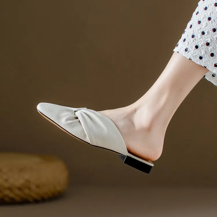 Ladies Round Toe Soft Glove Leather Flat  Mule Slip on