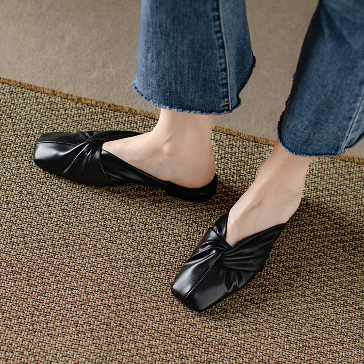 Ladies Round Toe Soft Glove Leather Flat  Mule Slip on