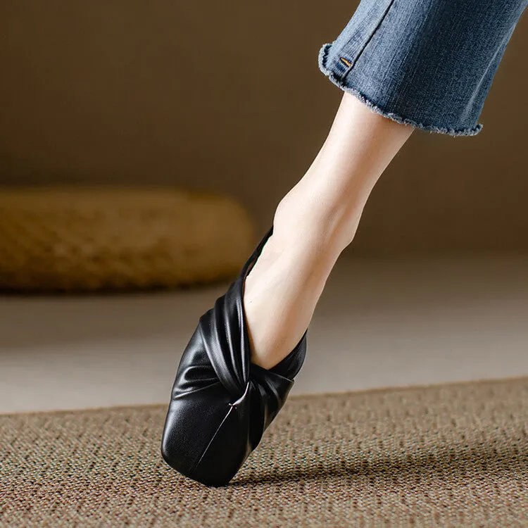 Ladies Round Toe Soft Glove Leather Flat  Mule Slip on