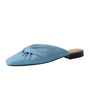 Ladies Round Toe Soft Glove Leather Flat  Mule Slip on