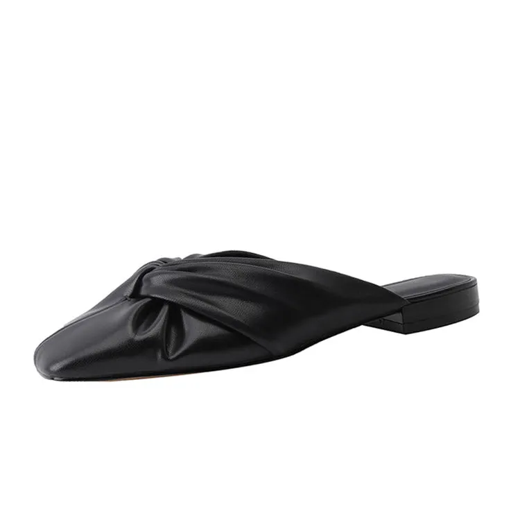 Ladies Round Toe Soft Glove Leather Flat  Mule Slip on