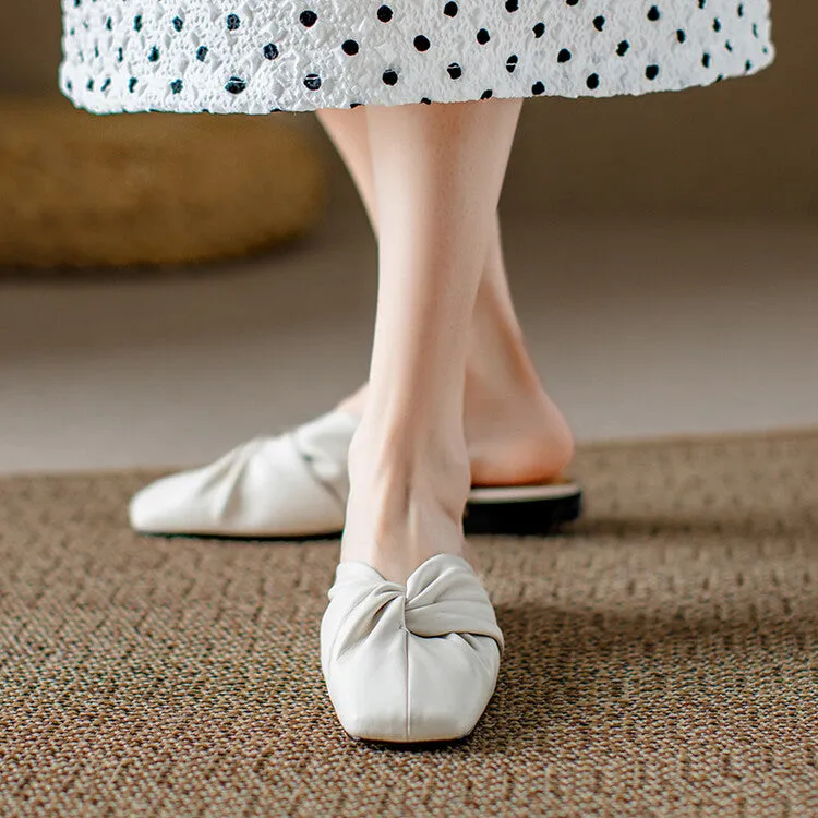 Ladies Round Toe Soft Glove Leather Flat  Mule Slip on