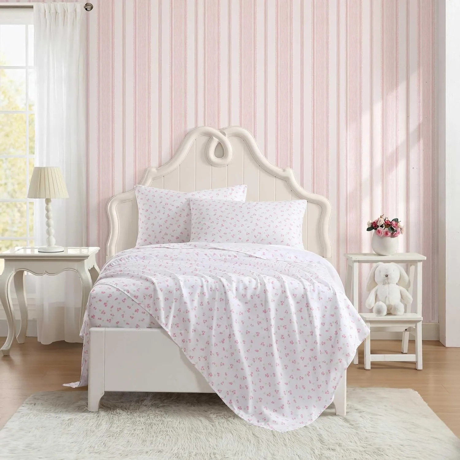 Laura Ashley - Kids Sheet Set, Ultra-Soft & Breathable Toddler Bedding with Matching Pillowcase, Wrinkle-Resistant, Ideal Girl Room Essentials (Busy Bee Pink, Twin/Twin XL)