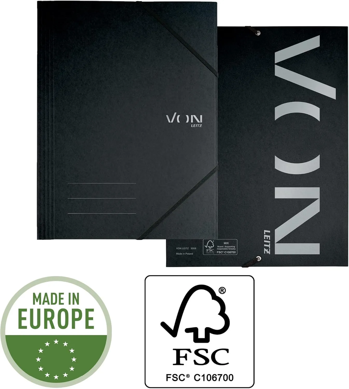 Leitz VON 30082099 A4 Corner Elastic Folder for 150 Sheets, 3 Flaps, Elasticated Folder with Modern VON Print, Lightweight Folder for School and Home, Multicoloured, Pack of 10, 30082099