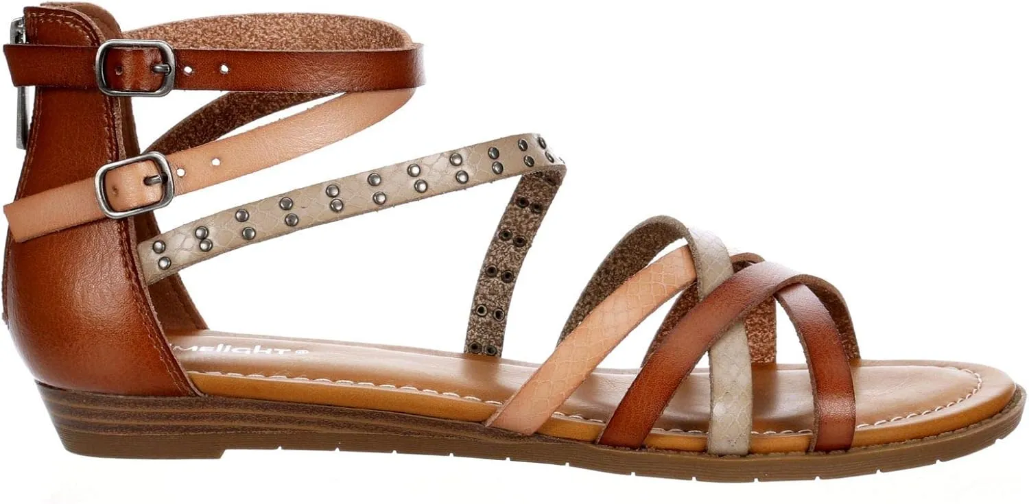 Limelight Vanya - Womens Open Toe Zip Up Gladiator Low Heel Ankle Strap Sandal Flat