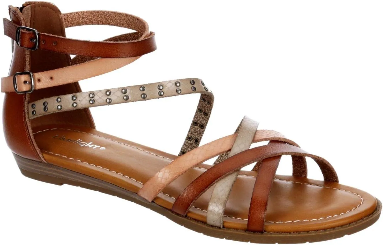Limelight Vanya - Womens Open Toe Zip Up Gladiator Low Heel Ankle Strap Sandal Flat