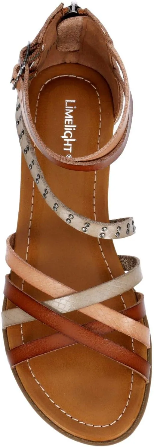 Limelight Vanya - Womens Open Toe Zip Up Gladiator Low Heel Ankle Strap Sandal Flat
