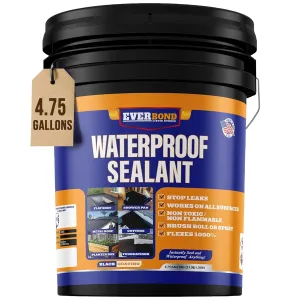 Liquid Rubber Waterproof Sealant - Rubber Paint - All Surface Leak Repair Indoor and Outdoor Flexible Roof Sealant, Water-Based, Easy to Apply, Original Black, 4.75 Gallon