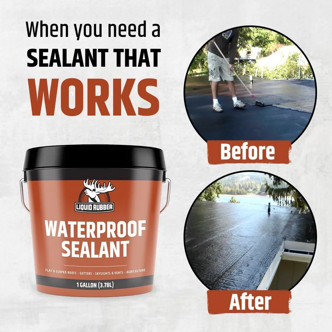 Liquid Rubber Waterproof Sealant - Waterproof Leak Repair Coating, Multi-Surface Rubber Paint, Durable Sealant for Roofs, Kit Includes- 5 Gallon Sealer, Caulk 10.2 oz 4 Pack, Seam Tape 4" x50' Black
