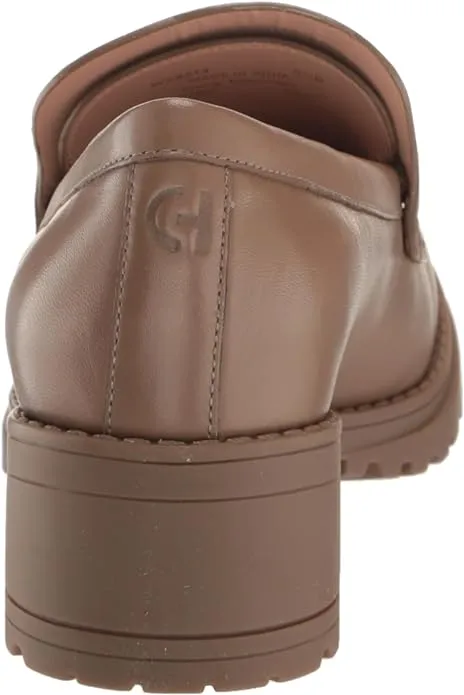 Local delivery Loafers Haan Leather Slip On Block Trusted Rounded Cole Toe Heeled Irish Camea Coffee