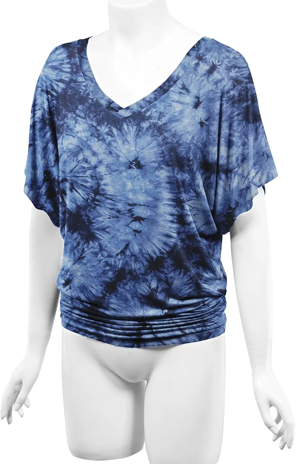 Lock and Love Women's Short Sleeve Crew Neck/V Neck Tie-Dye Dolman Tunic Top