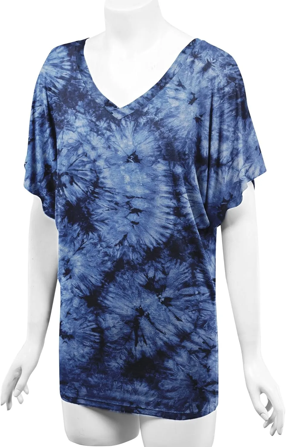 Lock and Love Women's Short Sleeve Crew Neck/V Neck Tie-Dye Dolman Tunic Top