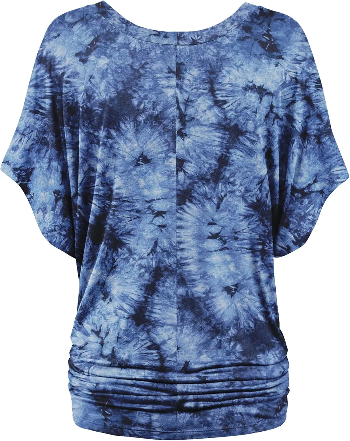 Lock and Love Women's Short Sleeve Crew Neck/V Neck Tie-Dye Dolman Tunic Top