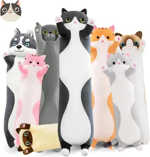 Long Cat Plush Pillow, 51in Cute Black Cat Plushie Stuffed Animals Body Pillow, Kawaii Kitten Soft Plushie Doll Toy Birthday Gift for Kids Girlfriend