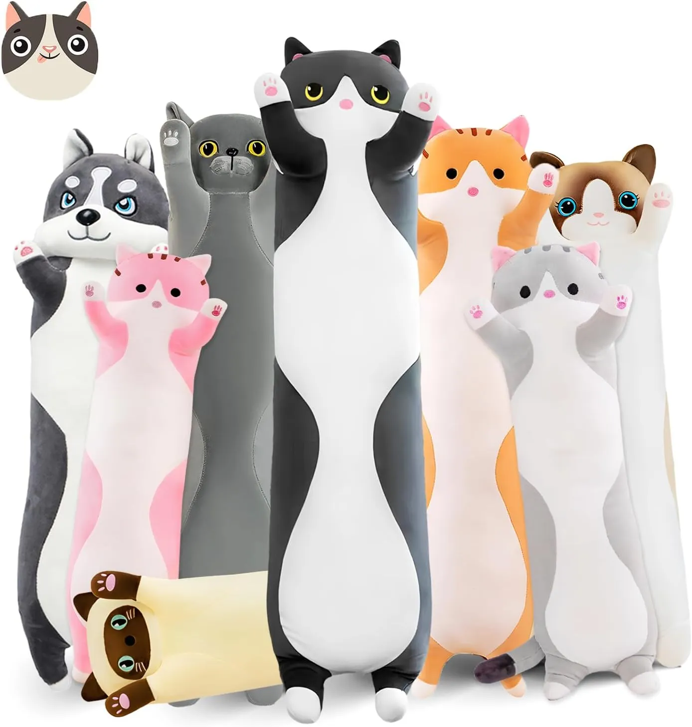 Long Cat Plush Pillow, 51in Cute Black Cat Plushie Stuffed Animals Body Pillow, Kawaii Kitten Soft Plushie Doll Toy Birthday Gift for Kids Girlfriend