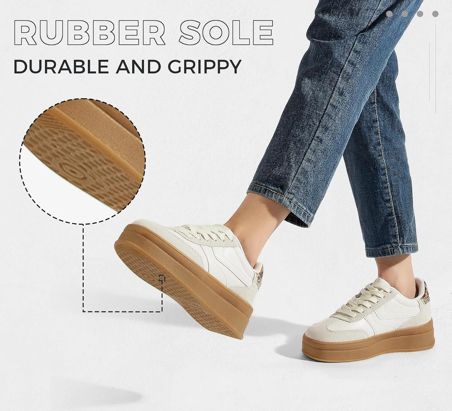 LUCKY STEP Platform Sneakers for Women Fashion Retro Thick Rubber Gum Sole Comfortable Tennis Skate Trainer Classic Walking Shoes Casual Streetwear
