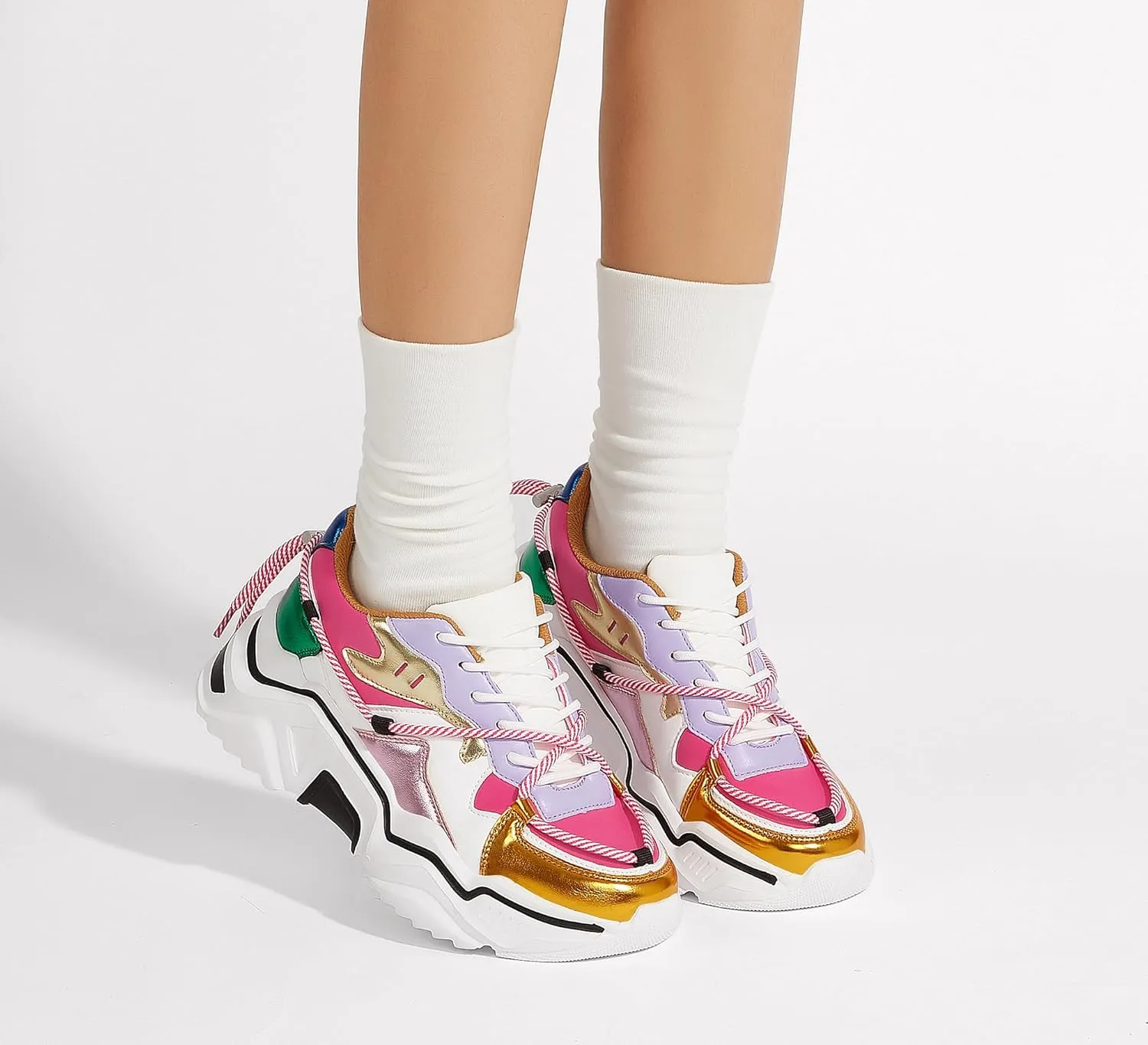 LUCKY STEP Women's Platform Colorful Fashion Sneakers Retro Colorblock Stylish Cute Chunky Dad Walking Shoes