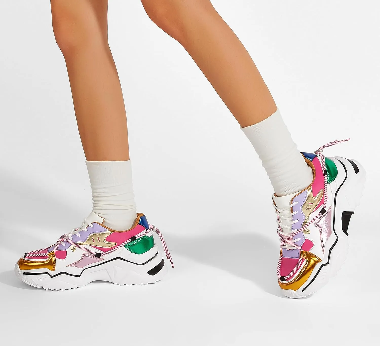 LUCKY STEP Women's Platform Colorful Fashion Sneakers Retro Colorblock Stylish Cute Chunky Dad Walking Shoes