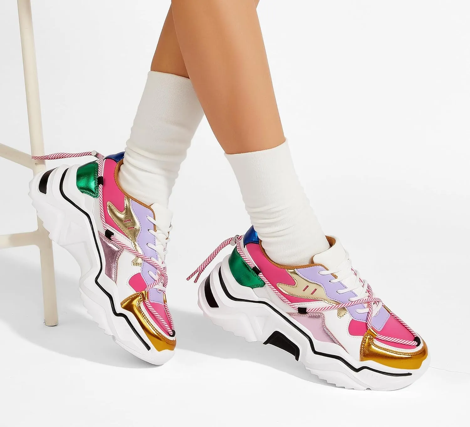 LUCKY STEP Women's Platform Colorful Fashion Sneakers Retro Colorblock Stylish Cute Chunky Dad Walking Shoes