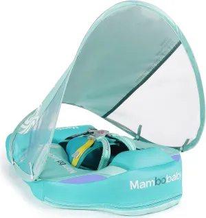 Mambobaby Float with Canopy UPF 50  Sun Protection Pearl Foam Non-Inflatable Solid Baby Pool Float with Tail Mambo Float Swim Trainer Skin-Friendly Infant Swimming Ring