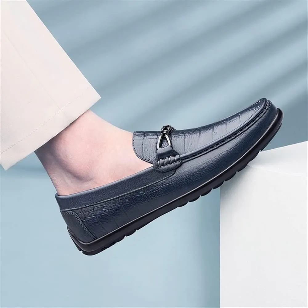 MCMUS Driving Moccasins Loafer Shoes for Men Round Toe Moccasins Faux Crocodile Print Leather Flat Heel Flexible Resistant Driving Slip On for Any Attire