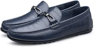 MCMUS Driving Moccasins Loafer Shoes for Men Round Toe Moccasins Faux Crocodile Print Leather Flat Heel Flexible Resistant Driving Slip On for Any Attire