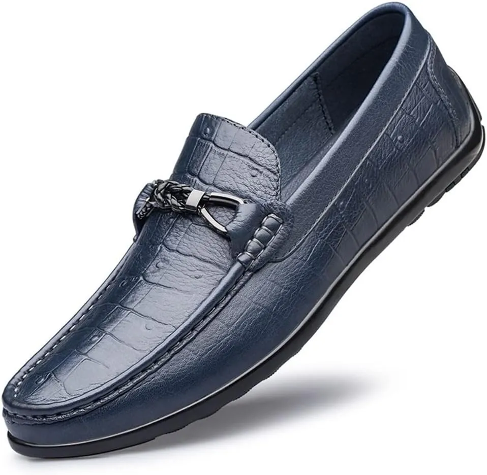 MCMUS Driving Moccasins Loafer Shoes for Men Round Toe Moccasins Faux Crocodile Print Leather Flat Heel Flexible Resistant Driving Slip On for Any Attire