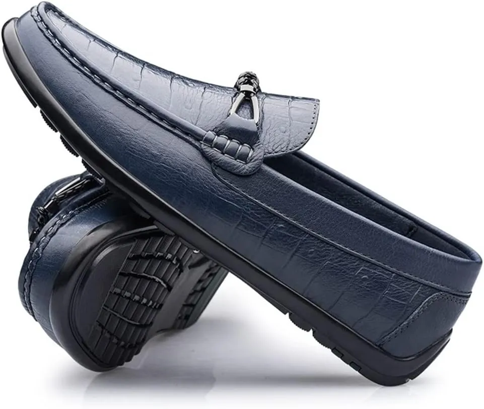 MCMUS Driving Moccasins Loafer Shoes for Men Round Toe Moccasins Faux Crocodile Print Leather Flat Heel Flexible Resistant Driving Slip On for Any Attire