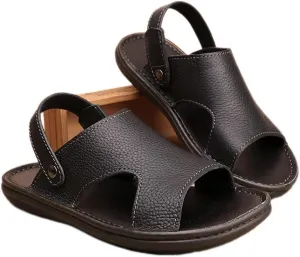 Men Leather Sandals Classic Shoes Slippers Soft Sandals Roman Comfortable Outdoor Beach Walking Footwear(D,41 Code)