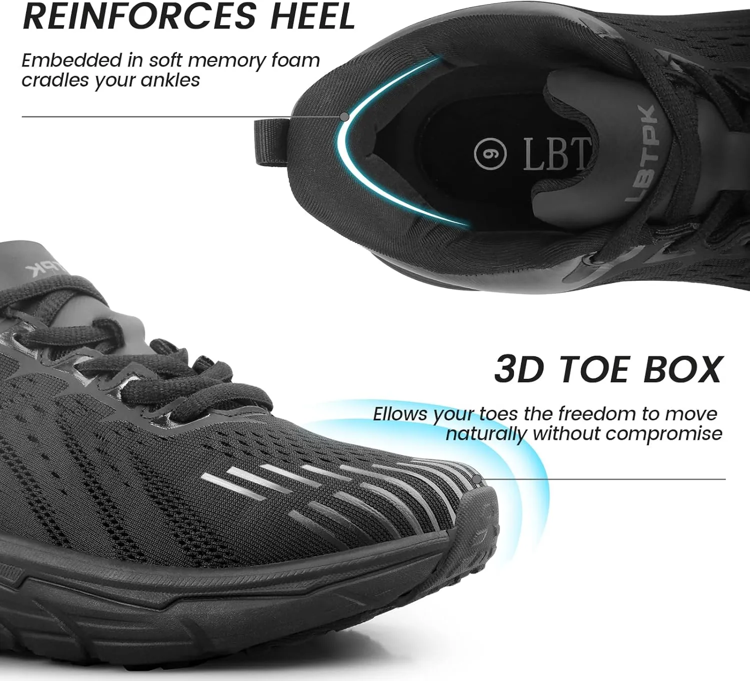 Mens Black Running Sneakers Lightweight Breathable Walking Shoes Non Slip Mesh Sneaker Athletic Cushioning Shoe