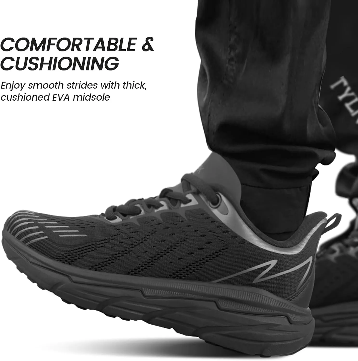 Mens Black Running Sneakers Lightweight Breathable Walking Shoes Non Slip Mesh Sneaker Athletic Cushioning Shoe
