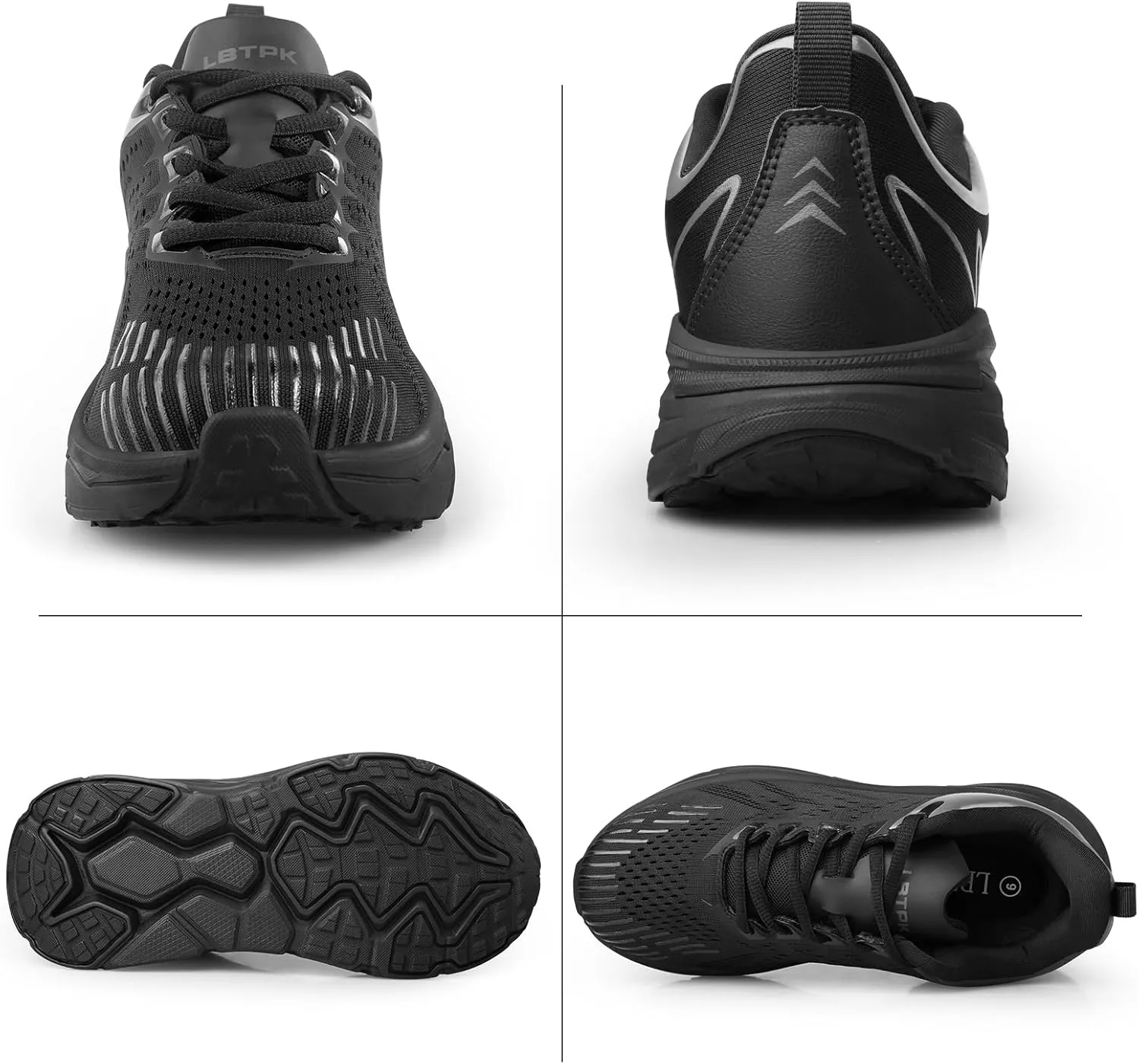 Mens Black Running Sneakers Lightweight Breathable Walking Shoes Non Slip Mesh Sneaker Athletic Cushioning Shoe