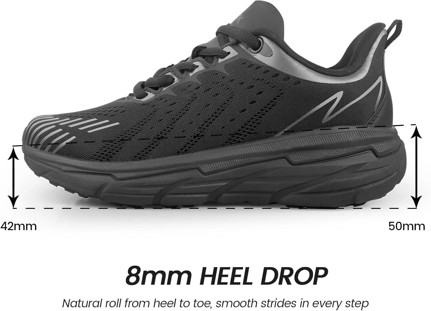 Mens Black Running Sneakers Lightweight Breathable Walking Shoes Non Slip Mesh Sneaker Athletic Cushioning Shoe