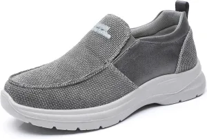 Mens Canvas Arch Support Walking Loafers Casual Lightweight Breathable Soft Sole Slip-on Orthopedic Hiking Sneakers Comfort Non-Slip Outdoor Casual Shoes