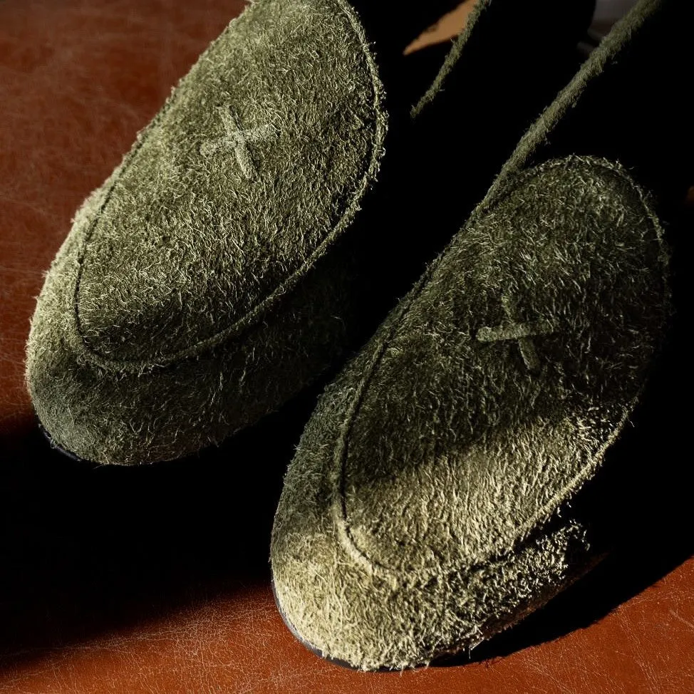Men's Olive Textured Suede Milano Loafer From Del Toro Shoes