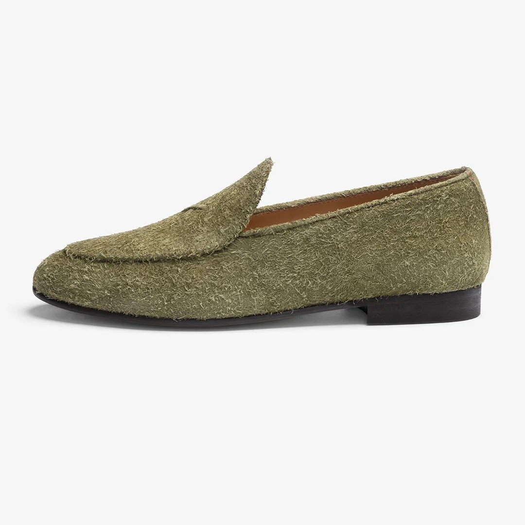 Men's Olive Textured Suede Milano Loafer From Del Toro Shoes