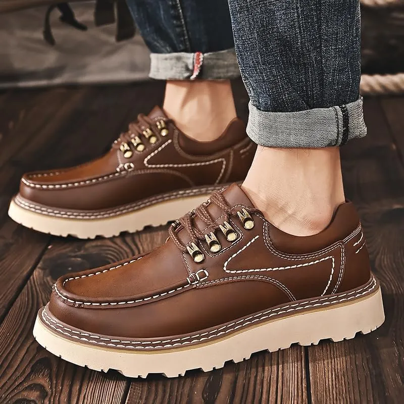 Men's Premium Cowhide Walking Shoes, Oxfords Shoes, Business Casual Shoes, Casual Sneakers, Fashion Workwear Style, Hand Sewn, Cotton Gauze Breathable Lining