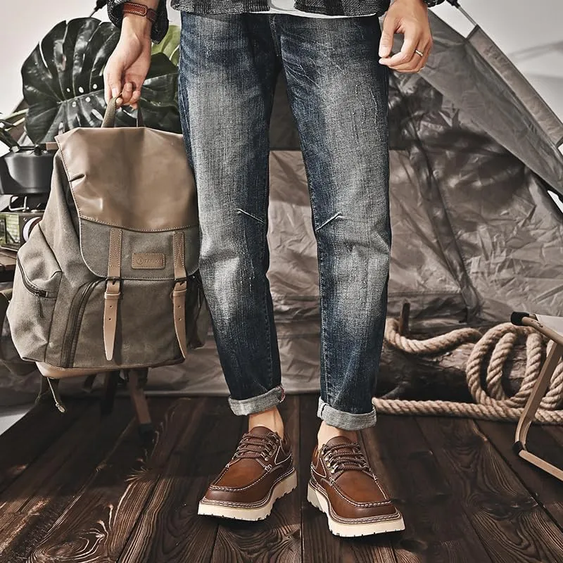Men's Premium Cowhide Walking Shoes, Oxfords Shoes, Business Casual Shoes, Casual Sneakers, Fashion Workwear Style, Hand Sewn, Cotton Gauze Breathable Lining